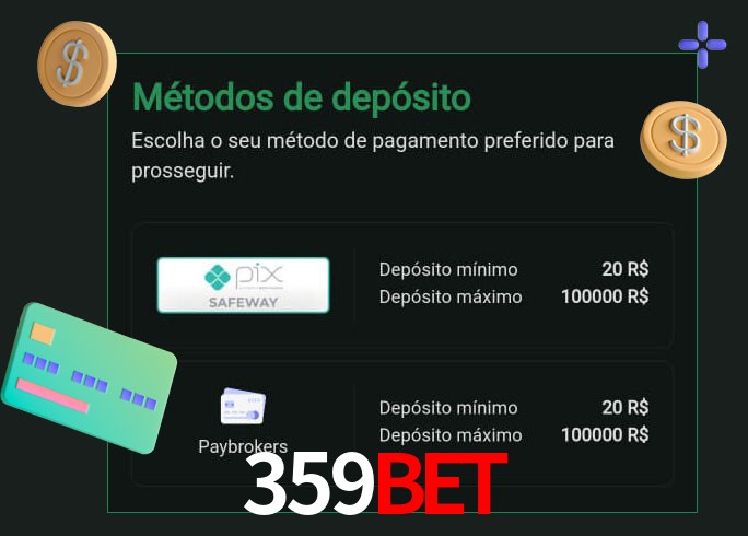 O cassino 359Bet oferece uma grande variedade de métodos de pagamento
